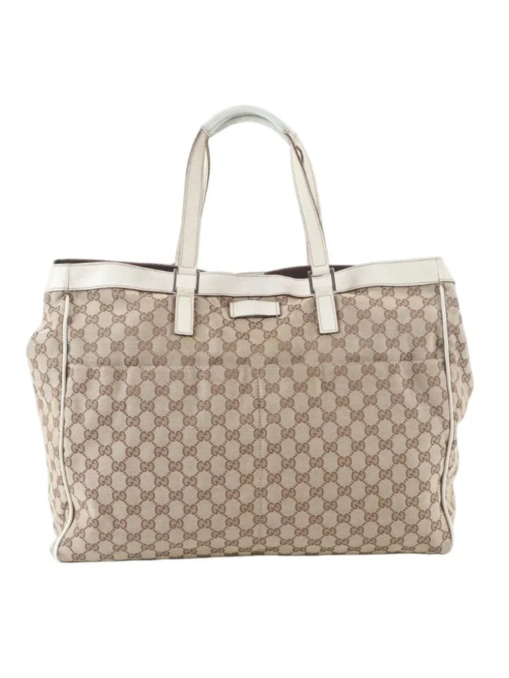 Gucci GG Canvas Leather Tote Shoulder Business Document Beige